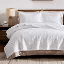 WDCOZY 100% Cotton Quilt Oversized King Size Bedspread, Pre-Washed 3-Piece Lightweight Soft Coverlet Set with 2 Pillow Shams, Modern Neutral Design Design All Season Bedding Set, White (California King (118"x106"))