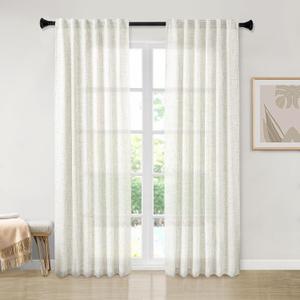 94 Inches Long Semi Sheer Linen Curtains for Living Room 2 Panels, Back Tab Rod Pocket Linen Blend Drapes Modern Airy Privacy Cream Curtains for Bedroom Cottage Farmhouse Decor 50x94 Length