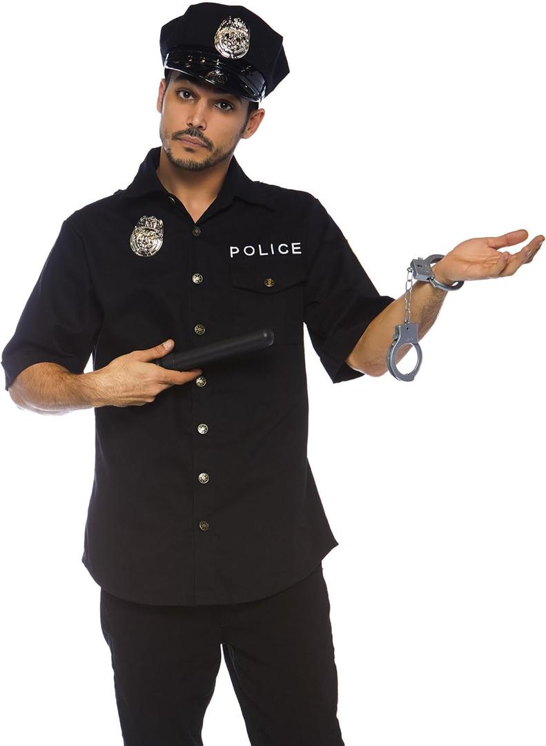 Leg Avenue Men's 4 Pc Cuff 'Em Cop Costume with Shirt, Cuffs, Hat, Toy Baton (XL)