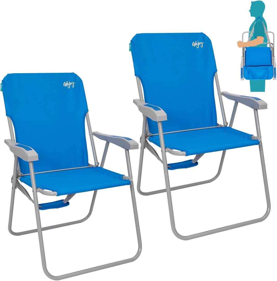 #WEJOY Folding Beach Chair for Adults, Lightweight Beach Chair with Shoulder Straps, High Back Camping Chairs with Hard Armrest, Supports 300lbs for Outdoor Lawn Concert, Oversized