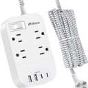 15FT Extension Cord, Flat Plug Power Strip with USB C, 4 Outlets with 4 USB Ports, Wall Mount, Overload Protection, Desk Charging Station for Office, School, Dorm Room Essentials, ETL Listed (White)