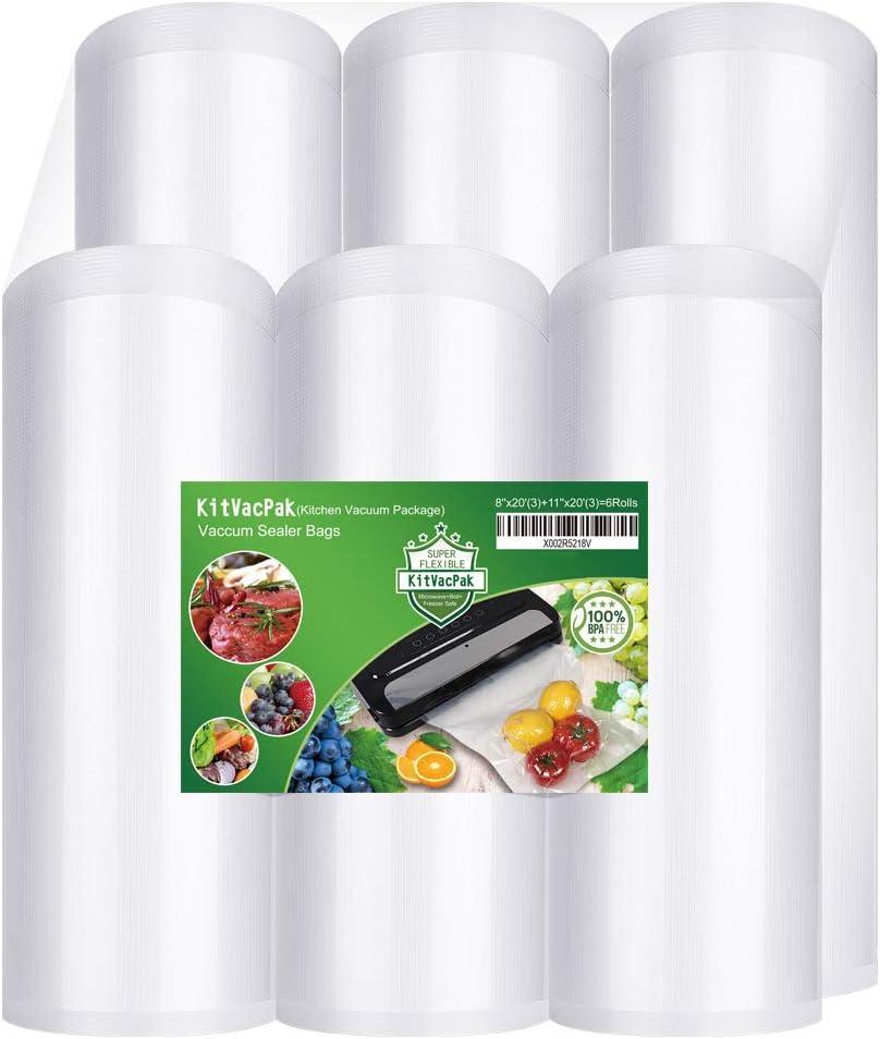 6 Pack 8"x20'(3Rolls) and11"x20' (3Rolls) Vacuum Sealer Bags Rolls with BPA Free and Heavy Duty, Commercial Grade Vacuum Seal Freezer Bags Rolls Compatible with Any Type Vacuum Sealer