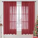 BGment Burgundy Linen Curtains 63 Inches Long for Living Room, Semi Sheer Window Drapes Textured for Bedroom Dining Light Filtering with Rod Pocket Lightweight, 2 Panels, Each 52 Inch Wide