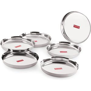 Hazel Stainless Steel Dinner Plates Set of 6 | Unbreakable, Mirror Finish Thali for Indian Dining | Premium Quality Steel Plates for Meals, Serving, Camping & Outdoor Use | Dishwasher Safe
