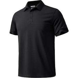 MAGNIVIT Men's Polo Shirt Short Sleeve 3 Button Cotton Pique Casual T-Shirts Moisture Wicking Performance Work Golf Tee, S, Black