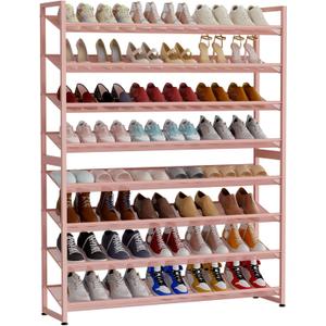 Large Shoe Rack 8 Tier Shoe Organizer, Heavy Duty Metal 4-Tier Stackable Shoe Storage Vertical Shoe Rack for Closet Front Door Entrance, Up to 50 Pairs, 44.8" W x 11.4" D x 56.7" H, Pink