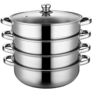 4 Piece Stainless Steel Steamer Pot Set with Glass Lid and handle,for Steamer Cooking,Casserole,Saucepan (4 layer)