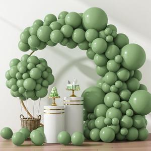 RUBFAC 129pcs Vintage Green Balloons Different Sizes 18 12 10 5 Inches Sage Green Latex Balloon Garland Arch for Masquerade Party Decorations Birthday Baby Shower Wedding Party Supplies