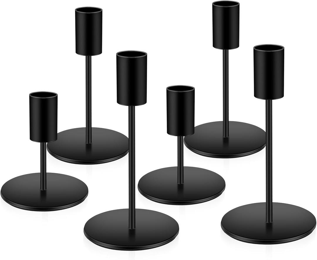 6pcs Black Candlestick Holders Metal Candle Holders for Candlesticks Tall Taper Candle Holders for Home Deco, Wedding,Dinner,Halloween Party, Fits 3/4 inch Thick Candle&Led Candles (Black)