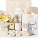 Mothers Day Birthday Gifts for Women Self Care Package Get Well Soon Gift Baskets, Thinking of You Sympathy Spa Gift Set w/ Crochet Flower Bouquet, Unique Gifts for Women Mom Sister Grandma Friends (Ivory White - Vanilla Coconut)