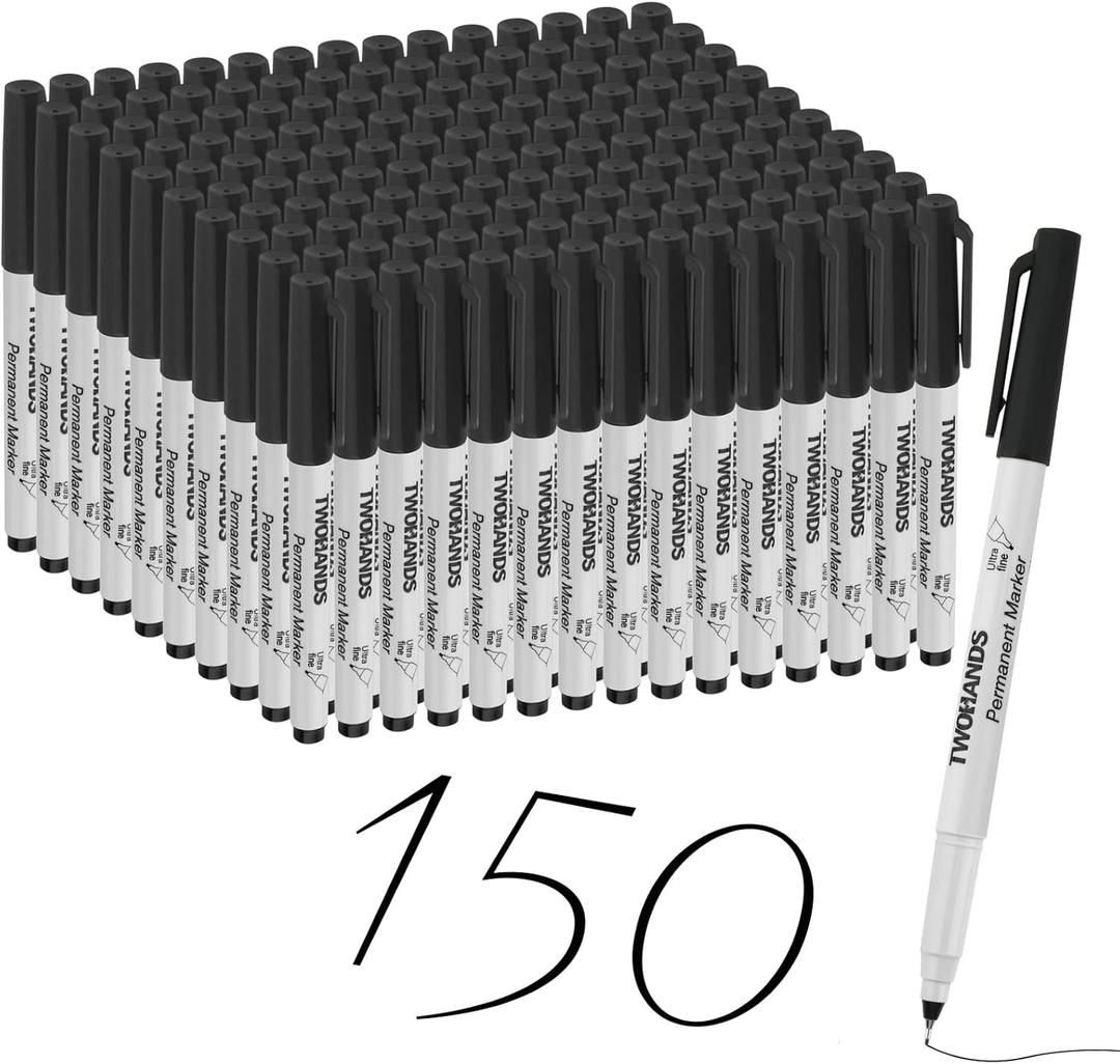 TWOHANDS Permanent Markers Ultra Fine Tip, 0.5mm, Extra Fine Point, Black, 150 Count, 21649