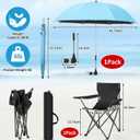 1 Set Beach Chair with Adjustable Umbrella for Adult, Low Folding Chair Detachable with Armrests Cup Holder, 360 Degree Universal Clamp UV Protection Umbrella for Sand Camping Pool