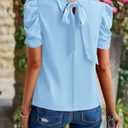 BTFBM Womens Tops 2026 Dressy Casual Blouses Summer Spring Clothes Mock Neck Short Sleeve Shirts Business Work Fall Outfits (Blue, S)