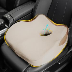 Car Seat Cushion: Ergonomic Memory Foam Car Cushion for Sciatica Pain Relief, Larger Driving Seat Pillow for Short Drivers on Long Drives - Butt Pillow for Truck, Office, Wheelchair - Beige (Standard)