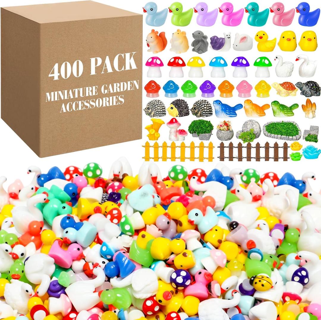 Barydat 400 Pcs Mini Resin Animals Figures Bulk for Pranks Hide Crafts Resin Miniature Accessories Mini Stuff for Valentine's Day Easter Party Favors Garden Decoration(Garden)