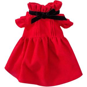 Red Corduroy Dog Dress Sweater for Small Dogs Girl Set Dog Winter Dress Puppy Clothes Christmas Size S
