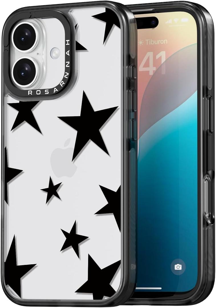 Compatible for iPhone 16 Case Cute - Durable Shockproof 6.6 ft Drop Impact Phone Case - Black Funny Five-Pointed Star Design for iPhone 16 6.1"