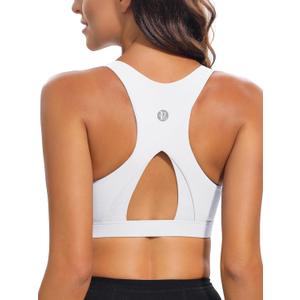 RUNNING GIRL High Impact Sports Bras for Women,Racerback Running Bra Workout Crop Tank Tops Longline Sports Bra Push up (Large, Z-white)
