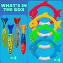 Haktoys Shark Dive Rings Pool Diving Toys for Kids, Sinking Swim Training Toys for Boys & Girls, Underwater Pool Games & Summer Fun, 8-Piece Fish Rings Set & Torpedoes