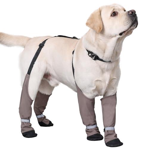 Dog Suspender Boots, Warm Dog Paw Protectors, Waterproof Doggy Booties for Winter, Anti-Slip Reflective Pet Shoes Snow Boots for Outdoor Walking,Hiking, Sandy, Muddy (Large)