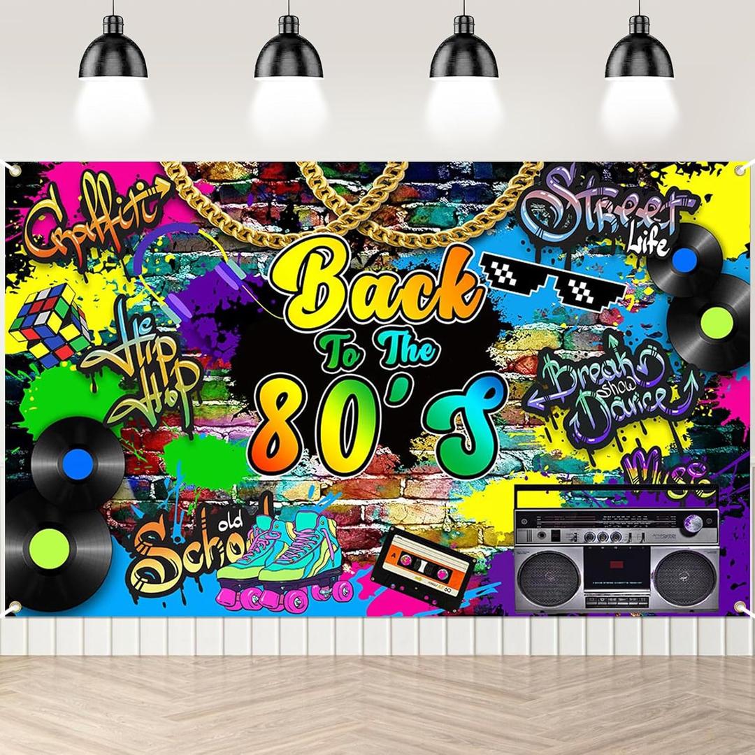 Back to The 80's Backdrop 6x3.6 ft 1980s Banner Hip Pop Retro Redio 80s Party Decorations for Photography Background