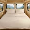 NON Sticky cotton 4 Piece Premium Egyptian Cotton RV Short Queen Sheet Set, 15" Deep Pocket Fitted, Soft, Easy Care, Camper Bedding Sheets for Bunks and Motorhomes, 60" x 75", Beige Solid