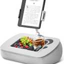 Tablet Stand Pillow with Snack Bowl, iPad Lap Holder for Hands-Free Reading and Relaxation on Bed,Couch,Recliner, 360 Rotating Clip for 4.7-13" Kindle,eBook,Tablet,iPhone (Light Gray)
