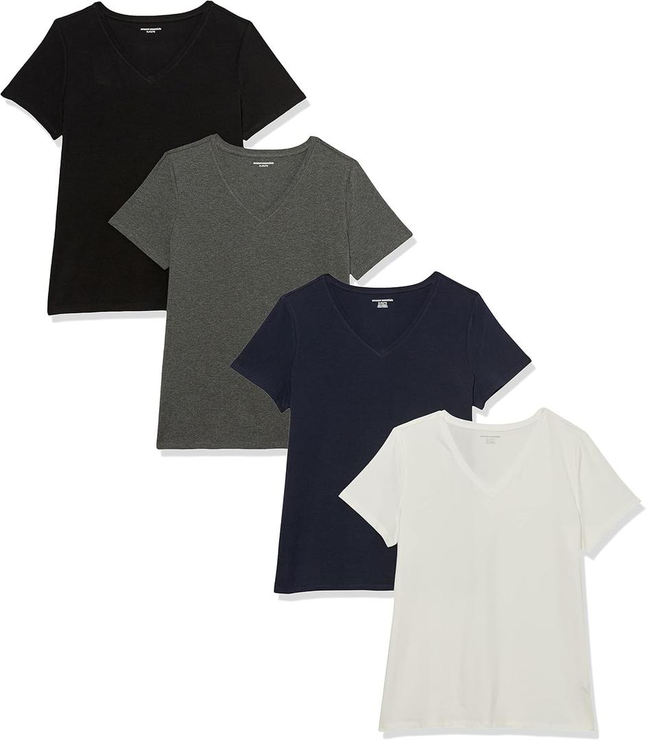 Amazon Essentials Women's Regular-Fit Short-Sleeve T-Shirt (Crewneck and V-Neck Options), Multipacks (S)