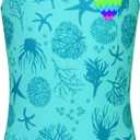 Jimmy Bahamas Girls 1 Piece Sport Swimsuits with Cross Back Strap Colorful Fish Scales Print and Two Cute Bow Decorations (Green)