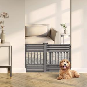 IRIS USA 24"-39" Portable Expandable Pet Gate, Adjustable Pet Barrier for Puppy Small Dog Fits Most Doorways Easy Twist-to-Lock Feature Heavy-Duty Molded Plastic 25" Tall, Gray (1 Pack, Gray)