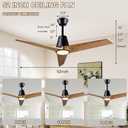 52" Ceiling Fans with Light, Solid Wood Ceiling Fan with Remote Control and DC Motor, with RGB Function, with 3 Fan Blades, Indoor-Outdoor Ceiling Fan for Living Room, Bedroom - Black + Walnut Color