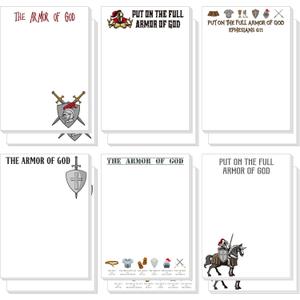Tinlade 12 Pcs Armor of God Sticky Notes Gifts Knight Notepads 3.9 x 5.5 Inch Funny Religious Sticky Notes Self-Stick Writing Memo Pad for Back to School Teacher Gift Office Supplies Student Coworker