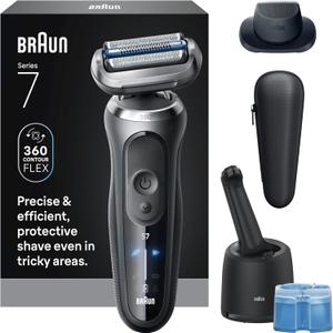 Braun Electric Shaver for Men, Series 7 7171cc, Wet & Dry Shave, Turbo & Gentle Shaving Modes, Waterproof Foil Shaver with Precision Trimmer, Space Grey, Holiday Gifts for Men