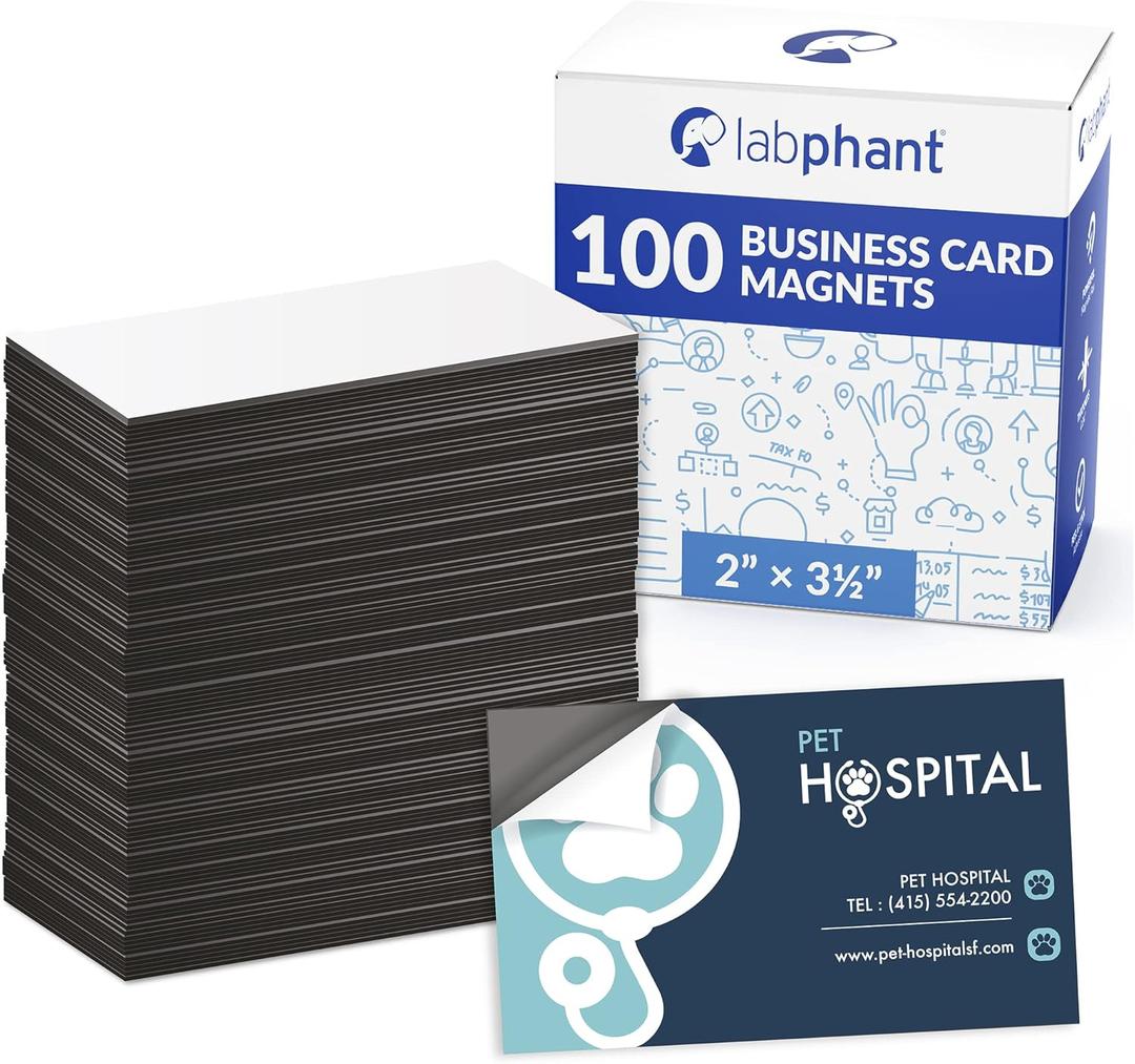 Business Card Magnets Pack of 100  Customize with Peel and Stick Adhesive Magnet to Create Personalized Magnetic Business Cards as Promotional Items - Essential Large, Mid and Small Business Supplies