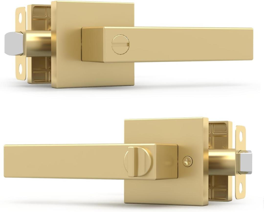 Privacy Door Handle - 1 Pack Interior Reversible Gold Door Handle, Heavy Duty Bed & Bath Door Handles with Privacy Door Lock, Fits All Standard Doors - Satin Brass