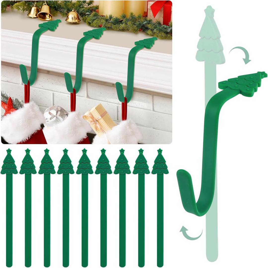 10 Pcs Christmas Garland Hooks, Reusable Silicone Garland Hanger for Mantle, Stocking Holder Adhesive Straps Ties for Wreath Door Frame