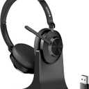 Voistek Wireless Headset with Mic for Work,Bluetooth Headset with Noise Canceling Microphone & Dongle,Charging Base & Mic Mute for Work from Home/Office/PC/Laptop/Computer/Cellphone