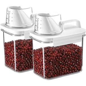 Triflice 2 Pcs Rice Dispenser Storage Containers, 1.1L Small Containers with Measuring Cup & Pour Spout, Kitchen Plastic Airtight Container for Cereal, Grain, Flour, Sugar, Oatmeal, Dry Pet Dog Food