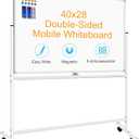 BSTPCOO Mobile White Board with Stands 40"x28", Double-Sided Rolling Whiteboard on Wheels Magnetic Dry Erase Board with Stand Portable Standing White Board for Classroom, Office, Home (Silver)