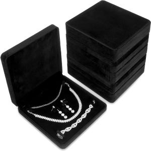 6 Pcs Velvet Jewelry Set Box Black Jewelry Display Box Jewellery Gift Boxes for Necklace, Ring, Earring, Bracelet, Pendant Mother's Day Wedding Travel Anniversary, 7.5 x 7.5 x 1.6 in