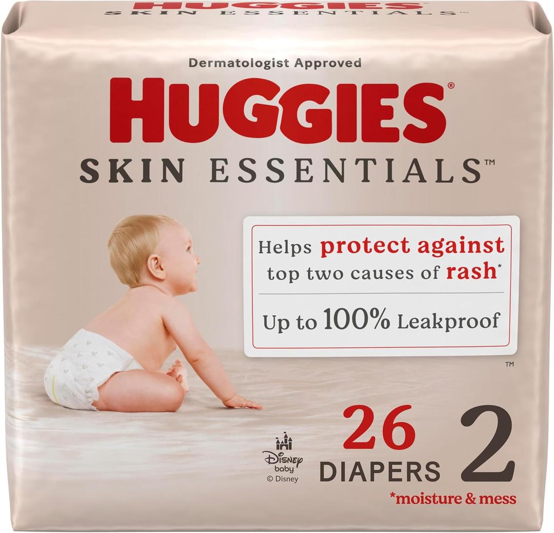 Huggies Size 2 Diapers, Skin Essentials Baby Diapers, Size 2 (12-18 lbs), 26 Count, 
