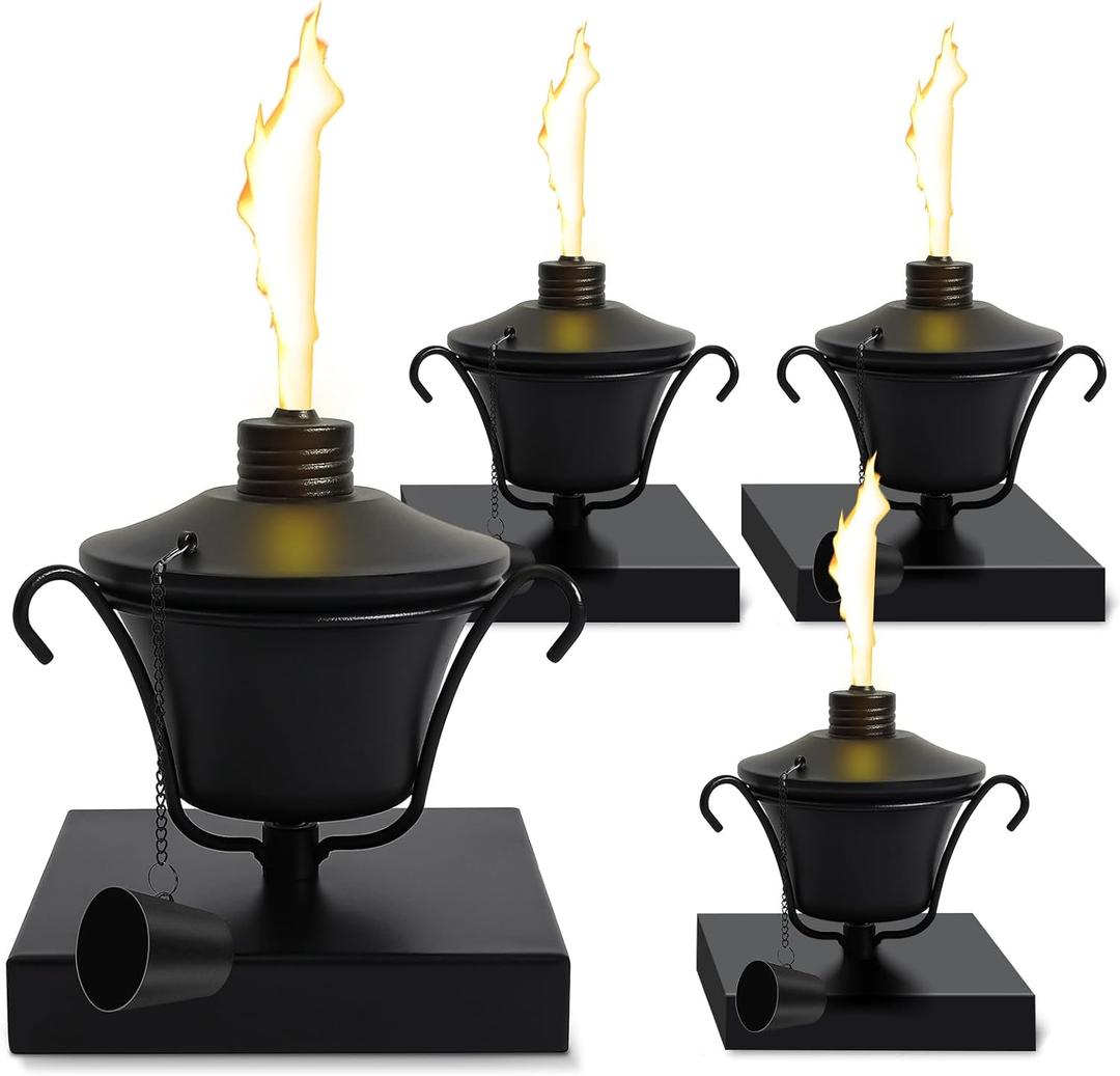 Outdoor Torch for 6x6 Fence Posts, 4 Pack Citronella Post Cap Torch, 14.5 oz Waterproof Metal Citronella Torch, Perfect for Garden, Patio, and Porch Decor