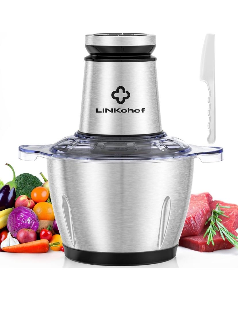 LINKChef Food Processor Small, 10 Cup Food Chopper with Container, 2.3L 600W Electric Meat Grinder for Home Use, Stainless Steel Mini Food Processor for Kitchen, Vegetable, Onion, Garlic, Salad