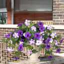 Ammyoo Artificial Fake Flowers Plants for Outdoor Decoration, 2PCS Faux Petunias Silk Flower UV Resistant No Fade for Home Outside Garden Balcony Yard Porch Realistic Indoor Decor (Purple White)