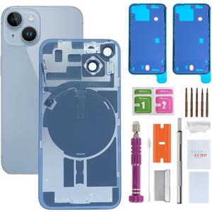 Back Glass Replacement for iPhone 14(6.1 inches Blue) Integrated Glass & Wireless Charging Repair Tools are Included
