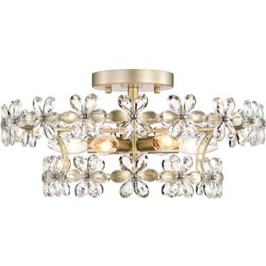 19.1" Crystal Chandelier, Modern 6 Light Flower Semi Flush Mount Ceiling Light, Dining Room Light Fixtures Over Table, Floral Ceiling Lamp for Bedroom Room, Living Room, Entryway, Foyer