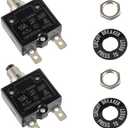 HUWREW 15 Amp Push Button Circuit Breaker 125-250V AC 50V DC L1 Series Manual Reset Thermal Circuit Breaker 15A Thermal Overload Protector (Pack of 2)