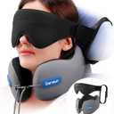 Travel Pillow for Airplane,Neck Pillow with Strap,Combo 3D Eye Mask for Sleep,Dual-Density Supportive Foam Travel Neck Pillow for Airplane Flights,Car Road Trip Travel Essentials Grey