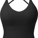 VOYJOY Women's Workout Tank Top V Neck Padded Sleeveless Backless Crop Tops with Adjustable Spaghetti Strap, Medium