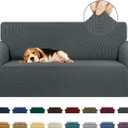 KEKUOU Stretch Loveseat Sofa Cover Slipcover,Couch Covers for 2 Cushion Couch Sofa (55"-78") Furniture Protector Sofa with Elastic Bottom for Kids,Dog. Jacquard Small Checked (Medium,Grey)